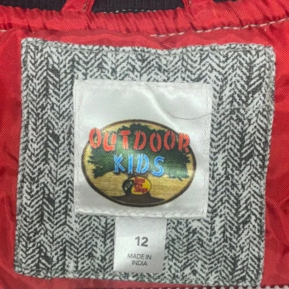 Outdoor Kids Full Zip Herringbone‎ Quilted Vest Size 12 Grey Red 6894993